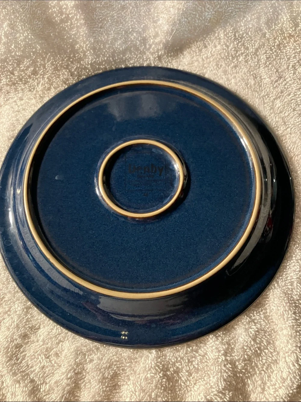 2 Denby Greenwich Salad Plates with Navy Rim 8 5/8”